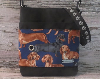 Black Minimalist Dachshund Dog Walking Bag • Adjustable Crossbody Dog Training Bag • Gift for Dog Walker • Gift for a Dog Mom