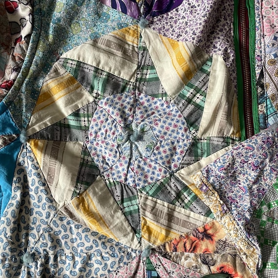 Vintage Unisex Feed Sack Quilt Coat Zipper Jacket Quilted