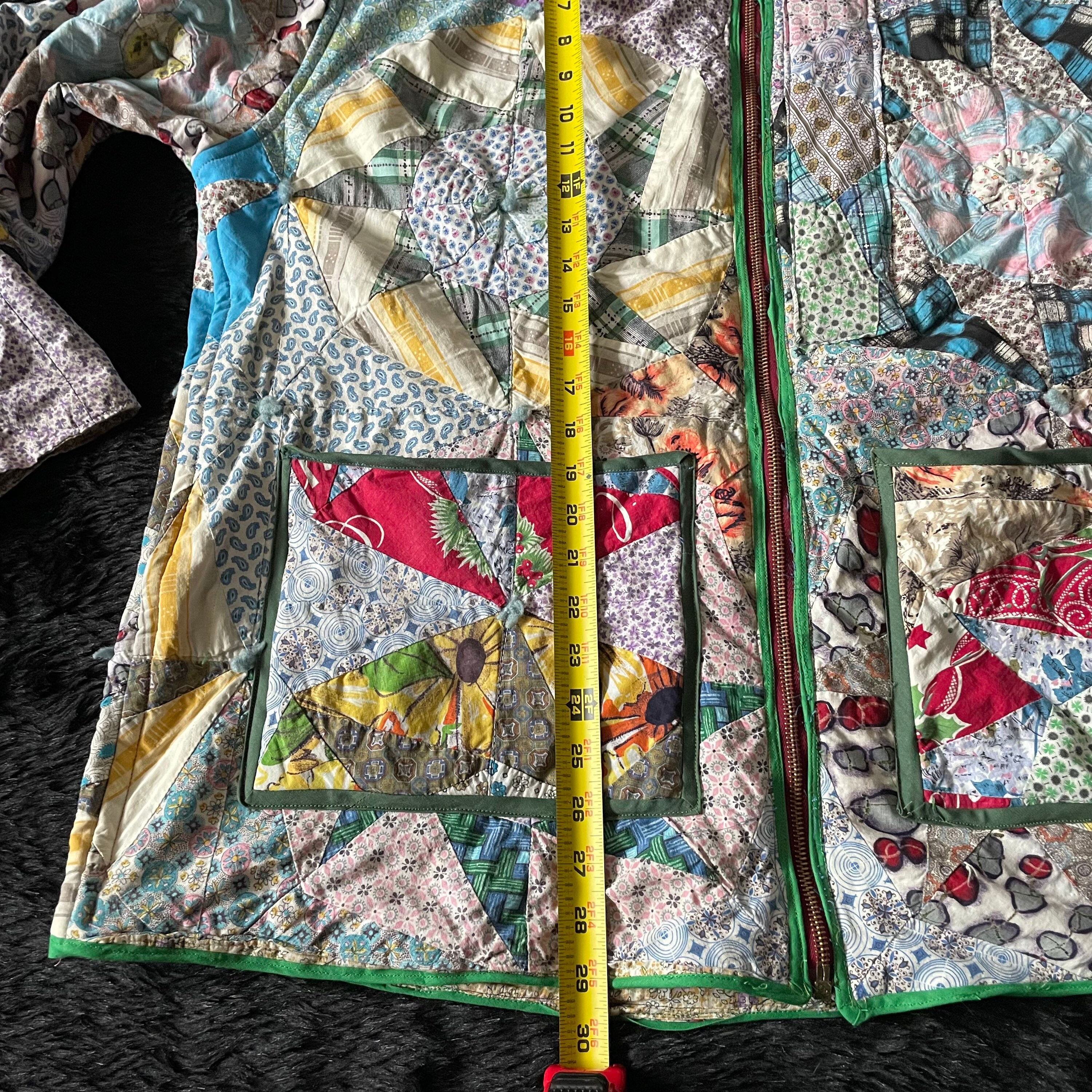 ジャケット・アウター vintage fabric feed sack jacket Vintage Unisex Feed Sack Quilt Coat Zipper Jacket Quilted