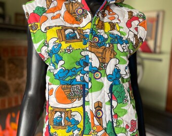 ジャケット・アウター vintage fabric feed sack jacket Vintage Unisex Feed Sack Quilt Coat Zipper Jacket Quilted