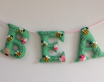 Bumble Bee Name Bunting - Personalised - Nursery Decoration - Baby Gift - Name Banner - Garland - Name Bunting- Bees