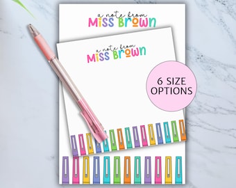 Teacher Note Pad Personalized Colorful Custom School Stationery Cute Teacher Appreciation Gift New Teacher Sticky Notes End of Year Pens