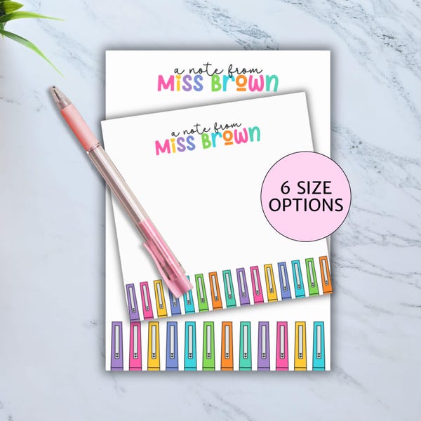 Teacher Note Pad Personalized Colorful Custom School Stationery Cute Teacher Appreciation Gift New Teacher Sticky Notes End of Year Pens