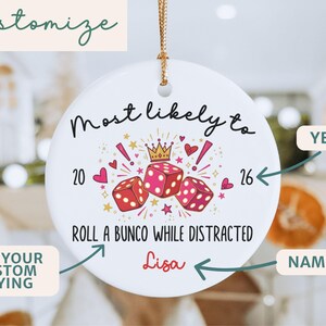 Personalized Bunco Christmas Gift Ornament Custom Bunco Gift Tag with Name Funny Bunco Player Christmas Keepsake Bunco Group Ornament 2026 image 2