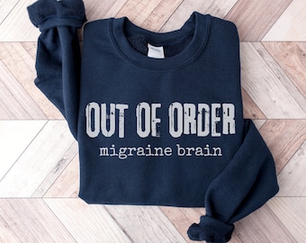 Migraine Brain Unisex Crewneck Sweatshirt Spoonie Navy Headache Sweater Funny Migraine Gifts Chronic Migraine Awareness Apparel