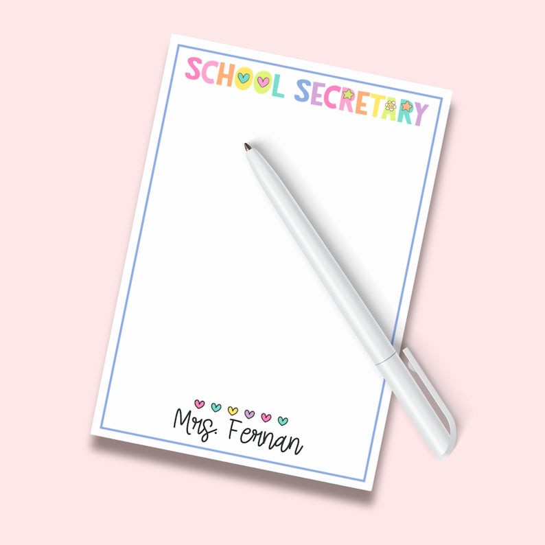 Secretary Notepad Personalized School Secretary Notepad: Rainbow Heart Design - Etsy