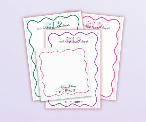 Personalized Speech Language Pathology Post-it® Notes Pad Speech Therapy Gift Preppy Stationery SLP Graduation Gift Custom Sticky Notes Wavy