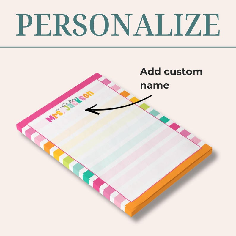 Personalized Teacher Notepad Colorful Stripes Sticky Notes Appreciation ...