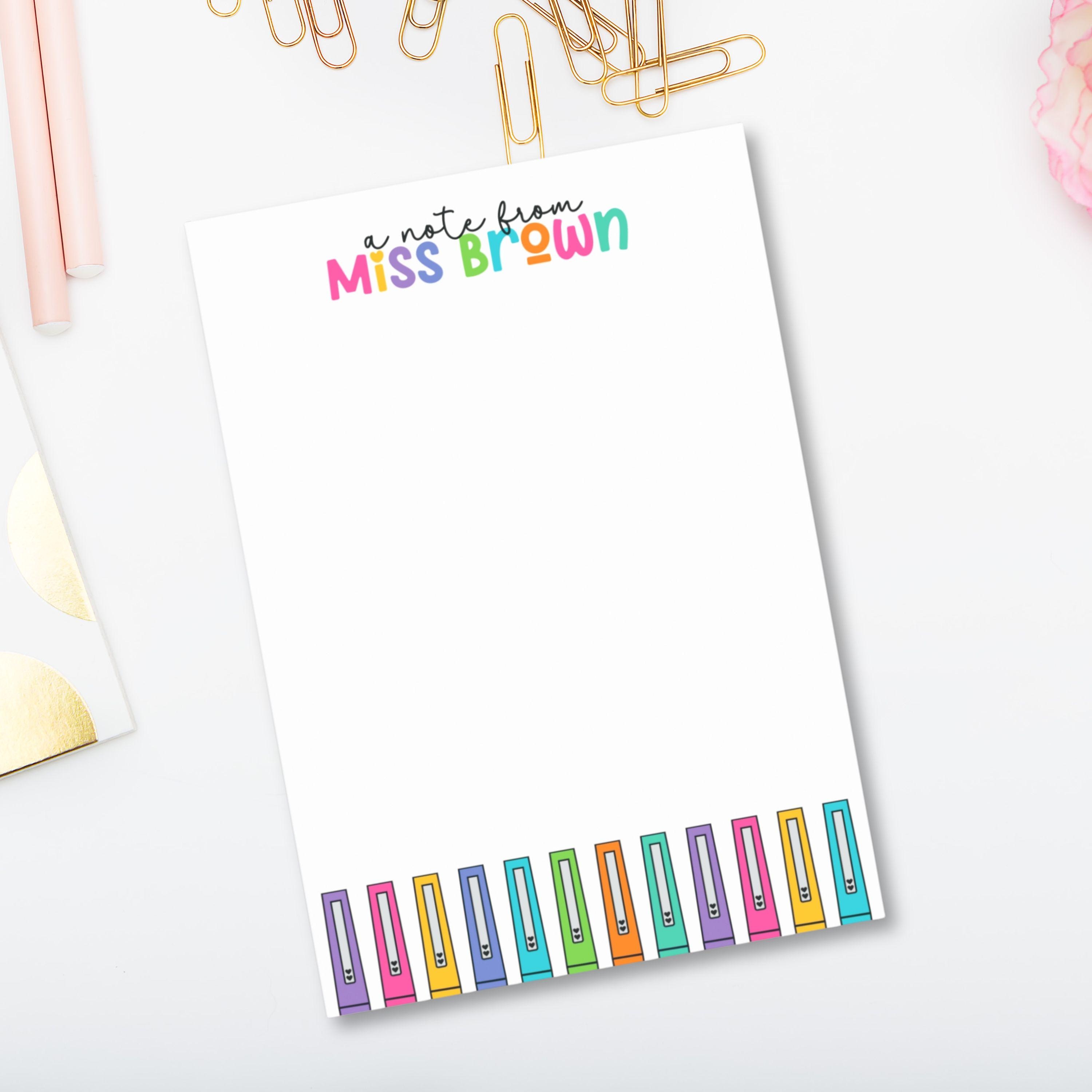 Teacher Note Pad Personalized Colorful Custom School Stationery Cute ...