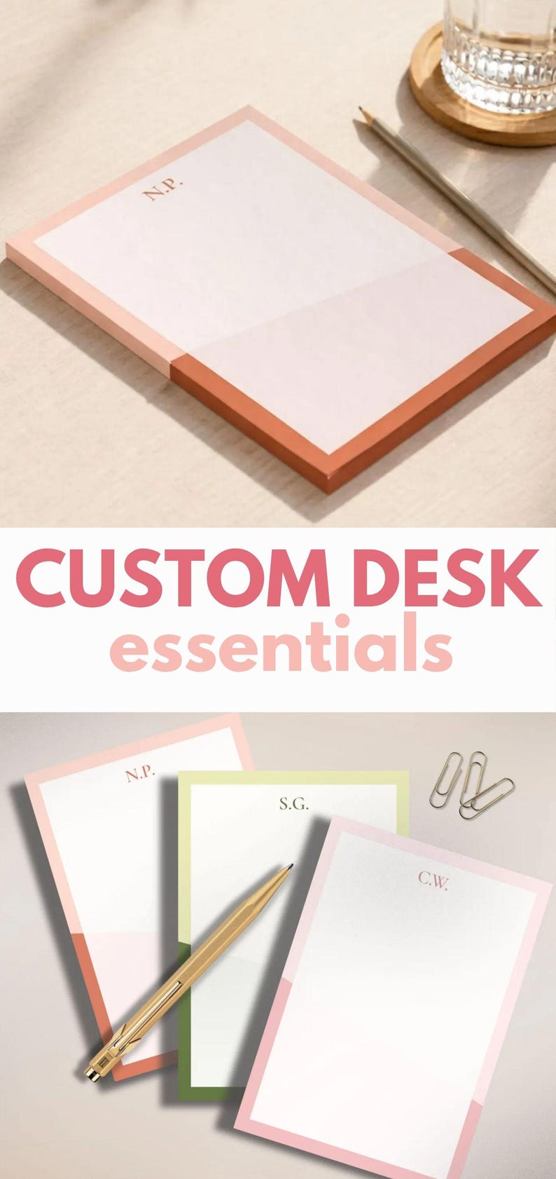Monogram Notepad Custom Initial Personalized Stationery Gift Office Desk Accessory Writing Pad Pink Sticky Notes image 12