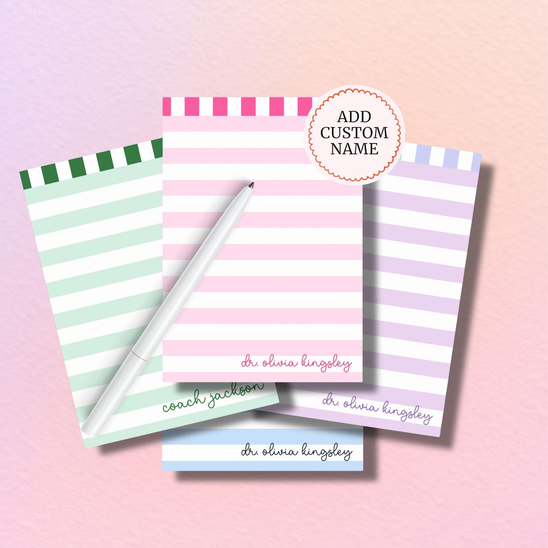 Personalized Striped Teacher Sticky Notes Custom Name Notepad Post-it ...