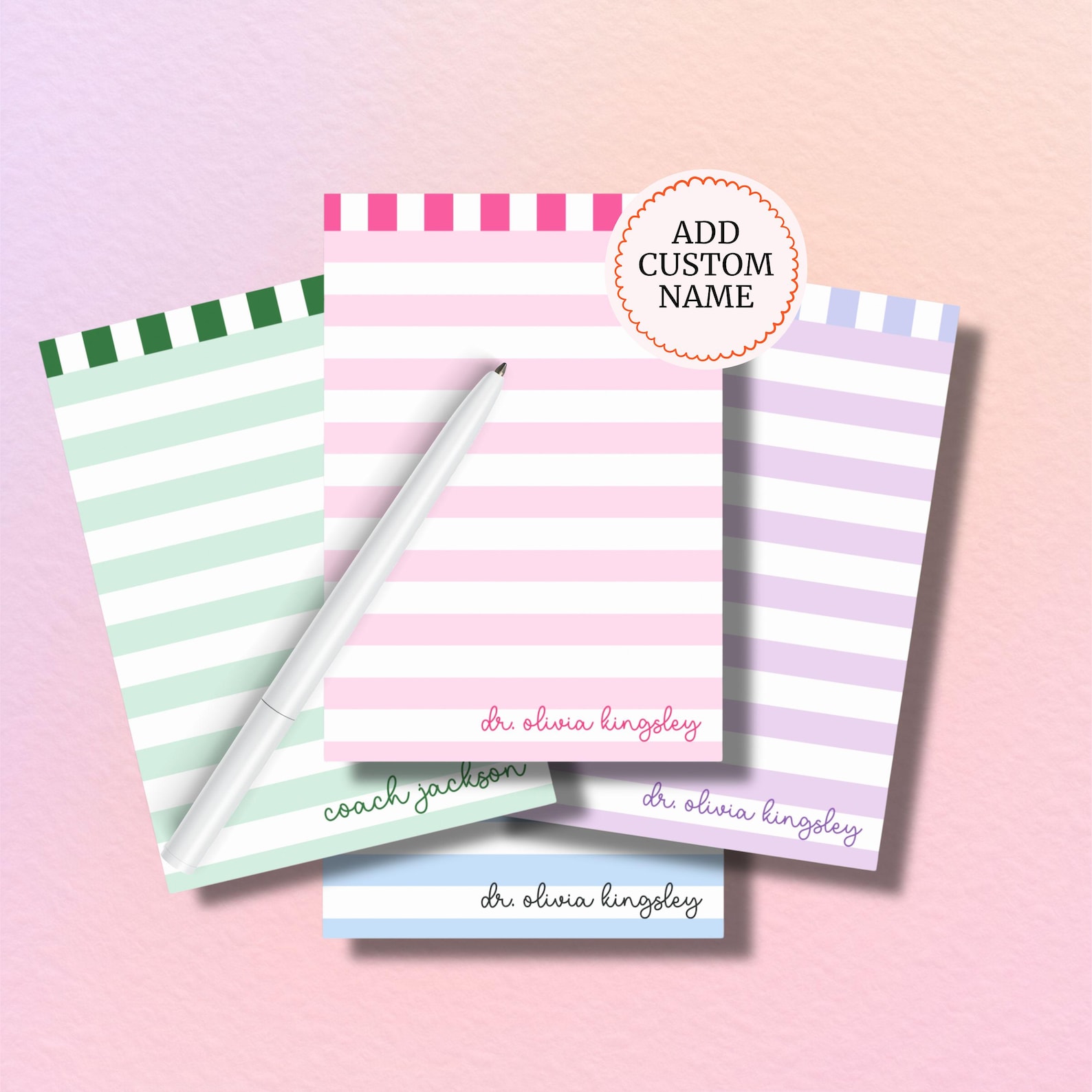 Personalized Striped Teacher Sticky Notes Custom Name Notepad Post-it ...