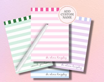 Personalized Striped Teacher Sticky Notes Custom Name Notepad Post-it® Notes Desk Accessory
