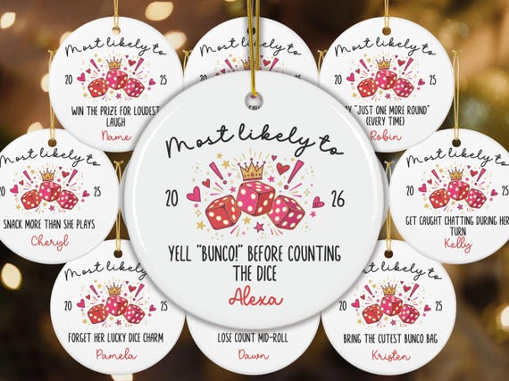 Personalized Bunco Christmas Gift Ornament Custom Bunco Gift Tag with Name Funny Bunco Player Christmas Keepsake Bunco Group Ornament 2026