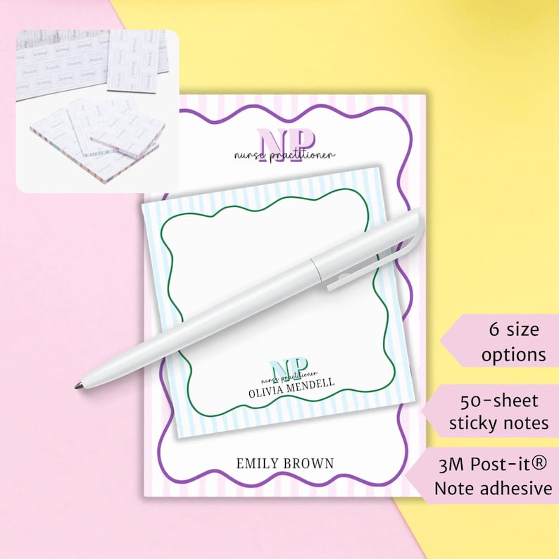 Nurse Practitioner Gift Preppy Personalized Stationary Post-it® Notes NP Gifts for Graduation Custom Note Pads Sticky Notes Desk Accessory image 3