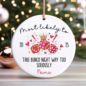 Personalized Bunco Christmas Gift Ornament Custom Bunco Gift Tag with Name Funny Bunco Player Christmas Keepsake Bunco Group Ornament 2026 image 13