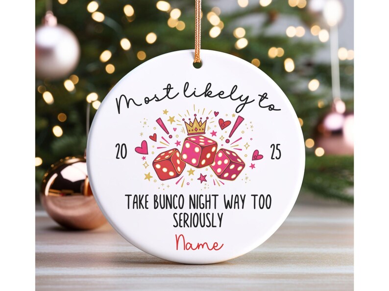 Personalized Bunco Christmas Gift Ornament Custom Bunco Gift Tag with Name Funny Bunco Player Christmas Keepsake Bunco Group Ornament 2026 image 13
