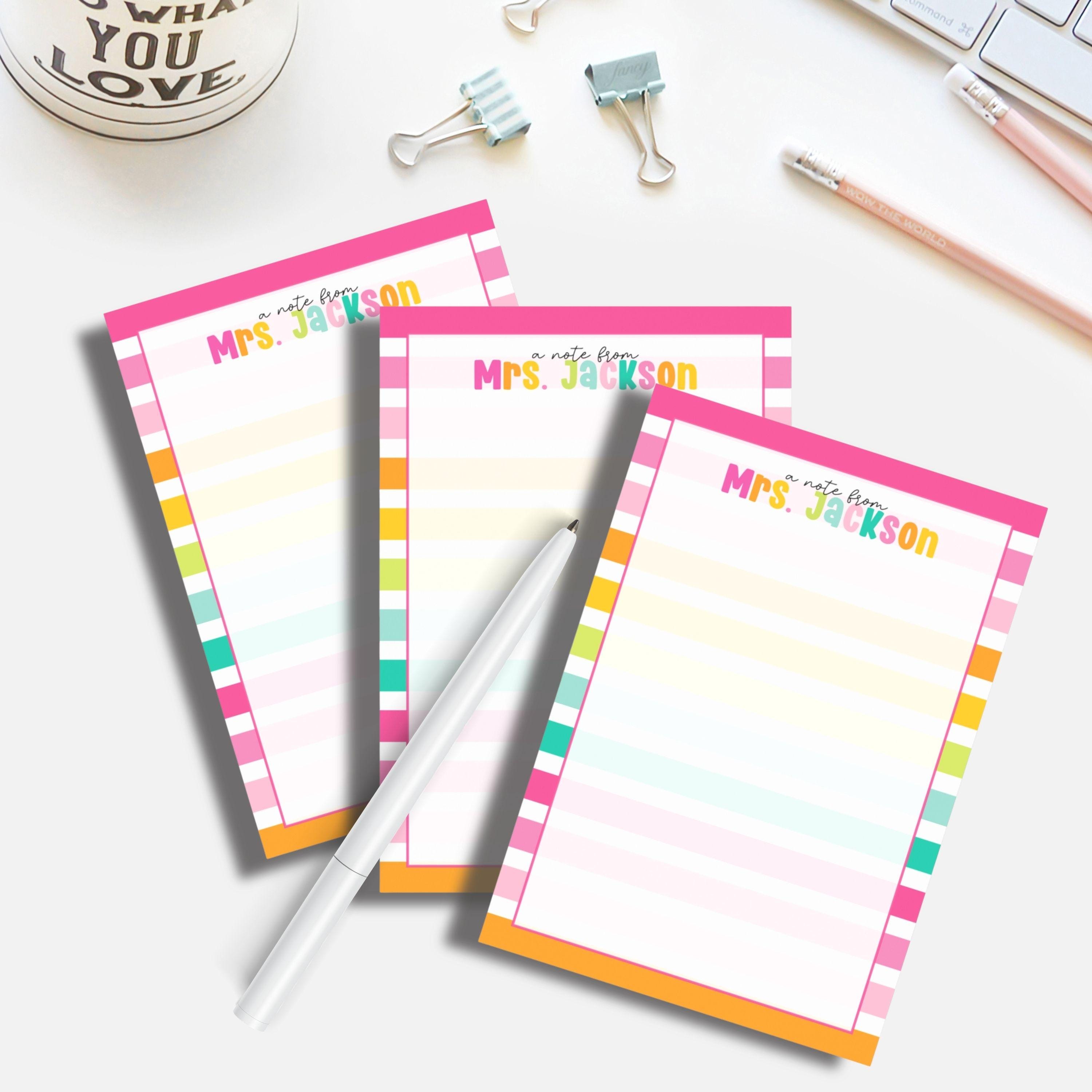 Personalized Teacher Notepad Colorful Stripes Sticky Notes Appreciation ...