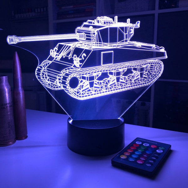 M4 Sherman WW2 Tank - 3D Optical Illusion Lamp