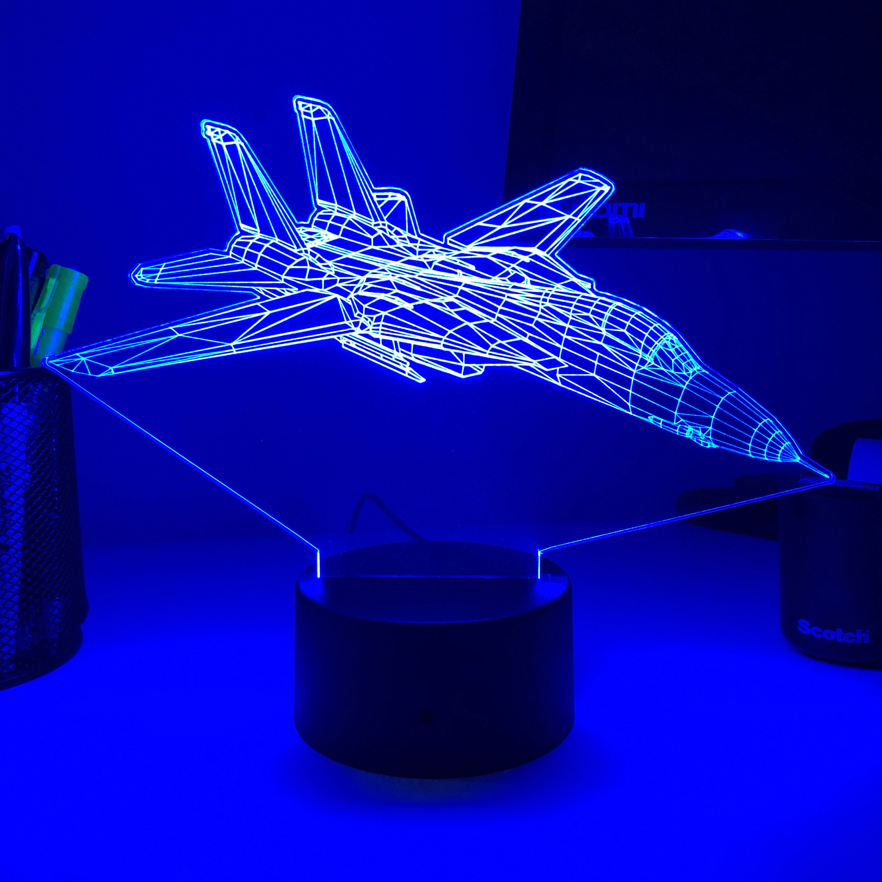 F 14 Fighter Jet 3d Optical Illusion Lamp Etsy