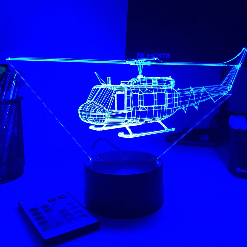 UH1 Huey Helicopter 3D Optical Illusion Lamp Etsy Canada