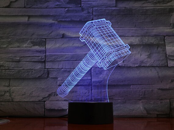 Thor s Hammer 3D Optical Illusion Lamp Night Light Etsy UK