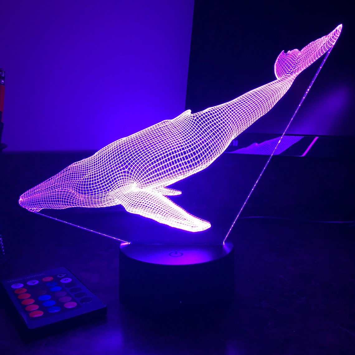 Blue Whale 3D Optical Illusion Lamp Night Light Etsy