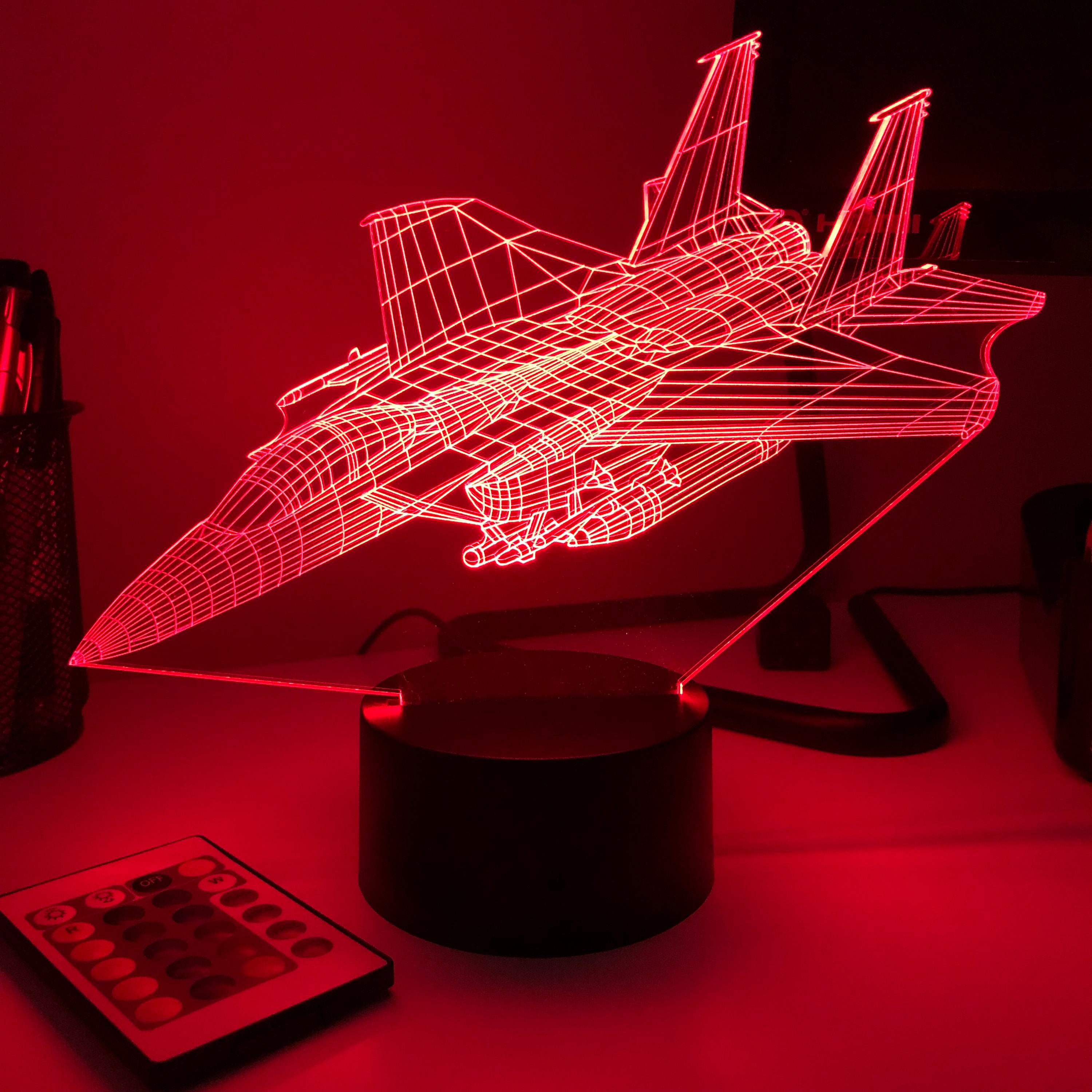 Usaf F 15e Strike Eagle Jet Plane 3d Optical Illusion Lamp Etsy