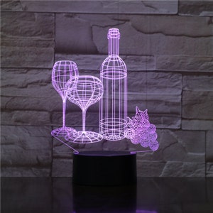 Wine Glasses and Grapes - 3D Optical Illusion Lamp