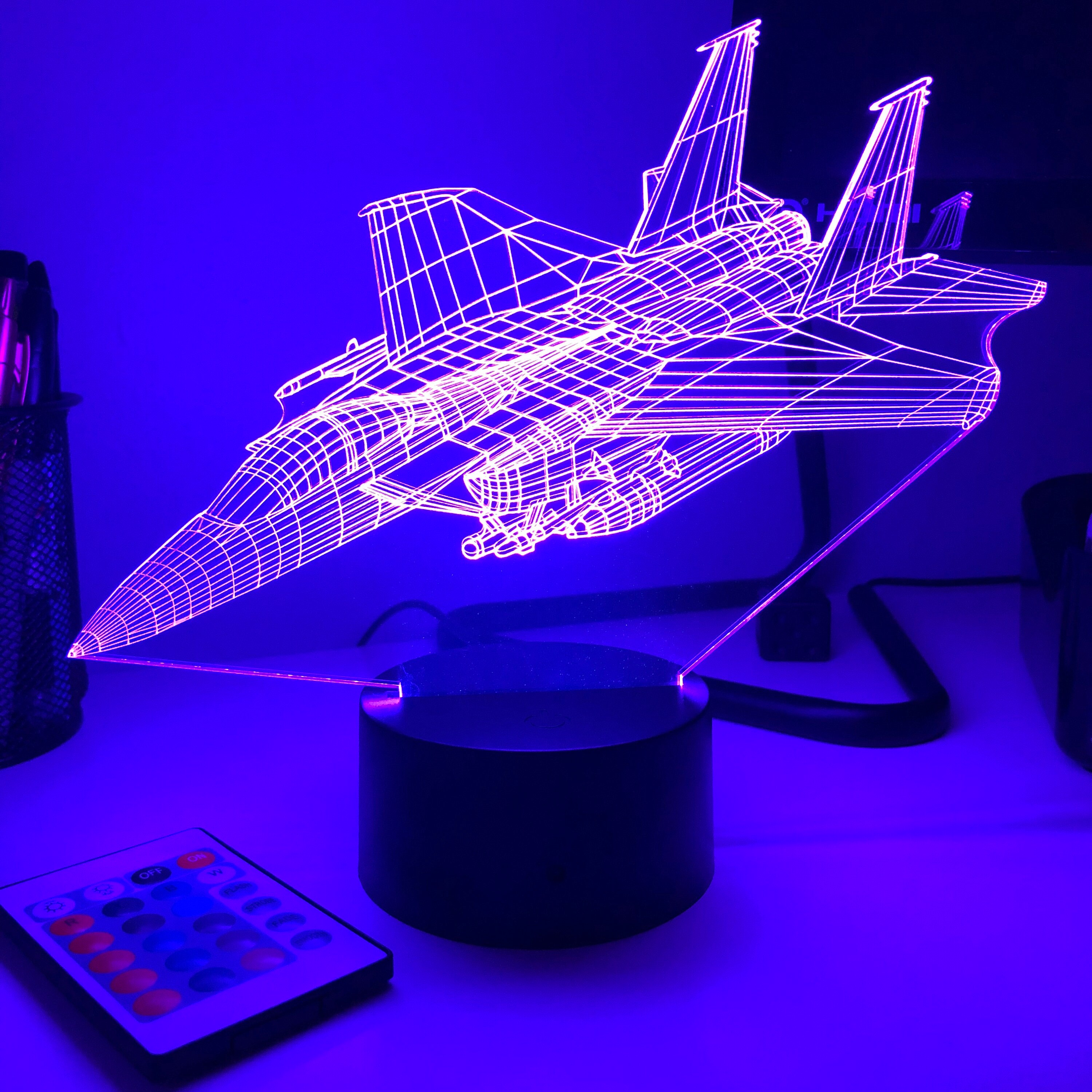 Usaf F 15e Strike Eagle Jet Plane 3d Optical Illusion Lamp Etsy
