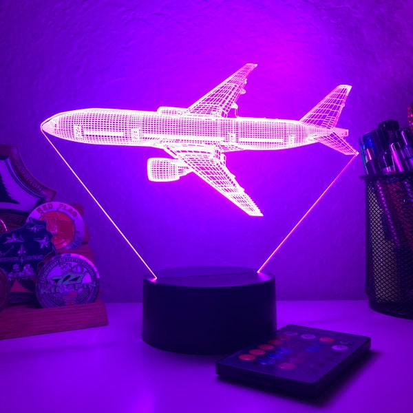 777-200 Avion de ligne civil - Lampe d’illusion d’optique 3D