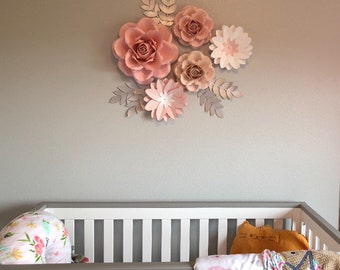 Purple Paper Flowers Wall Decor For Girl Nursery Paper Etsy