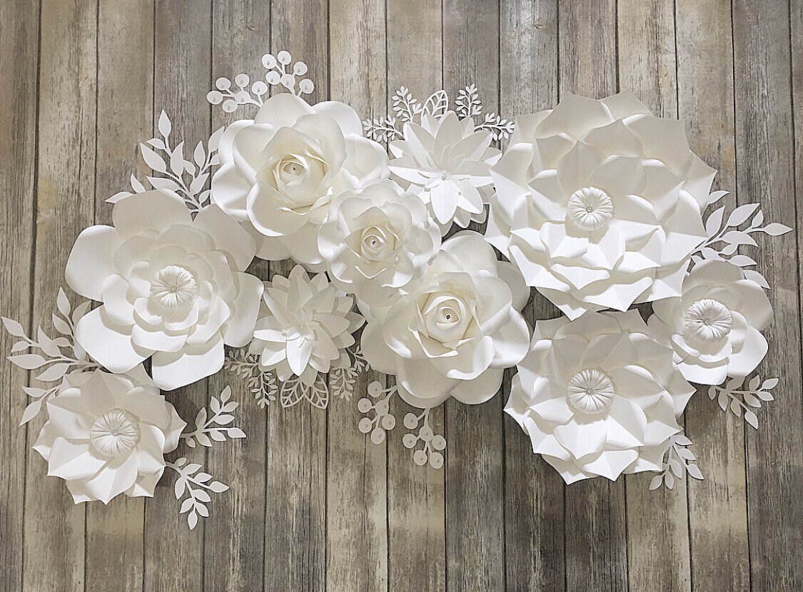 Paper Flowers Wall Decor White Paper Flowers Backdrop Blush Etsy