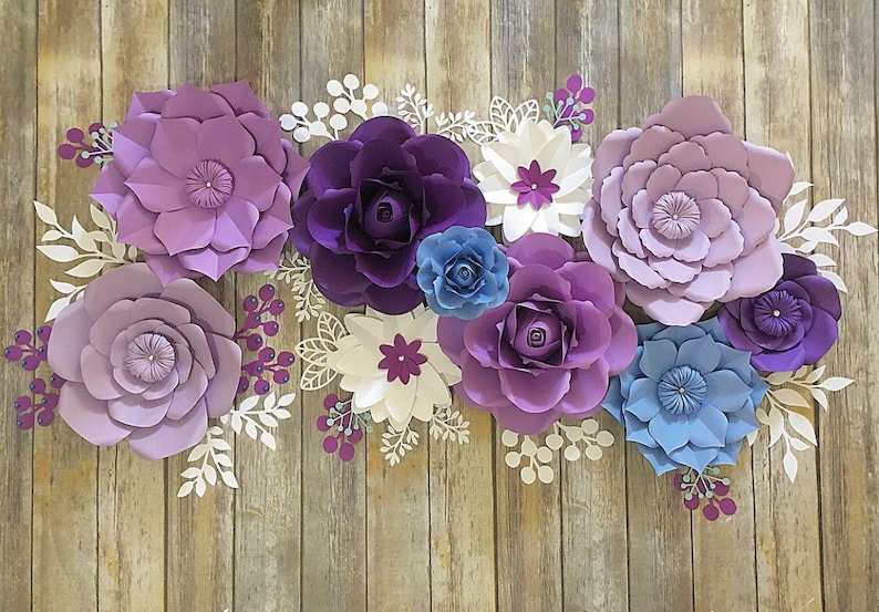 Purple Paper Flowers Wall Decor For Girl Nursery Paper Flowers Over Crib Purple Paper Flowers Backdrop Paper Flowers Baby Shower