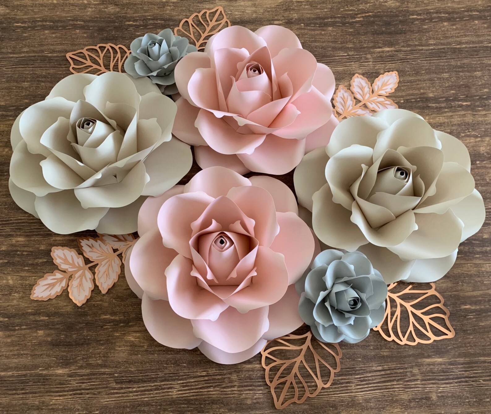 Blush and Cream Paper Flowers With Small Gray Roses and Rose Etsy
