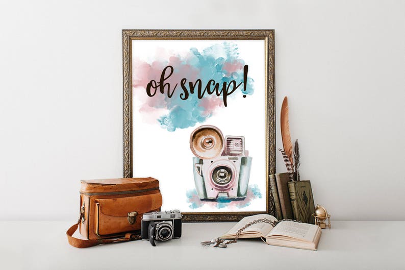 Oh Snap, Watercolor vintage camera digital download image 1