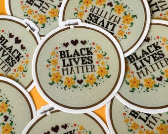 BLM Black Lives Matter cross stitch style 3 inch high quality vinyl sticker decal