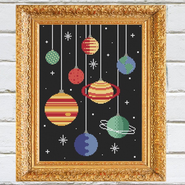 Planet Baubles Universe Galaxy Space Christmas Ornament Cross Stitch Pattern | PATTERN ONLY | PDF instant download