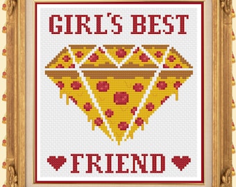 Girl&#39;s Best Friend Pizza Cross Stitch Pattern | PATTERN ONLY | PDF instant download