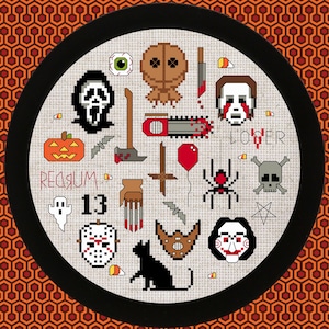 Horror Movie Scary Halloween Spooky Collage Cross Stitch Pattern | PATTERN ONLY | PDF instant download