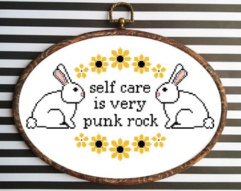 Self care is very punk rock bunny cross stitch pattern | PATTERN ONLY | PDF instant download