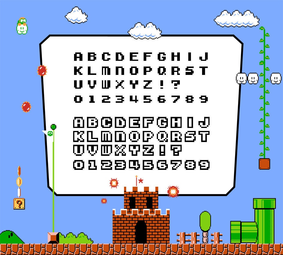 Video Game 8 bit Mario Style Font Letters and Numbers Pattern Etsy