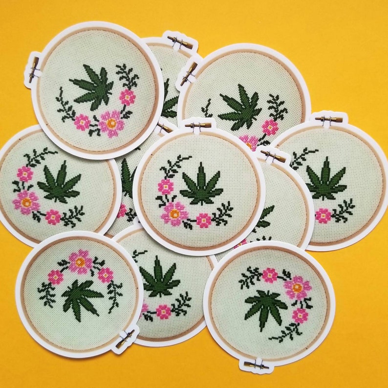 Floral weed marijuana leaf flower embroidery hoop cross stitch  etsy