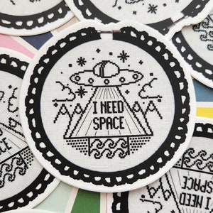 I NEED SPACE ufo laced 3 inch embroidery hoop crossstitch quality durable vinyl sticker decal