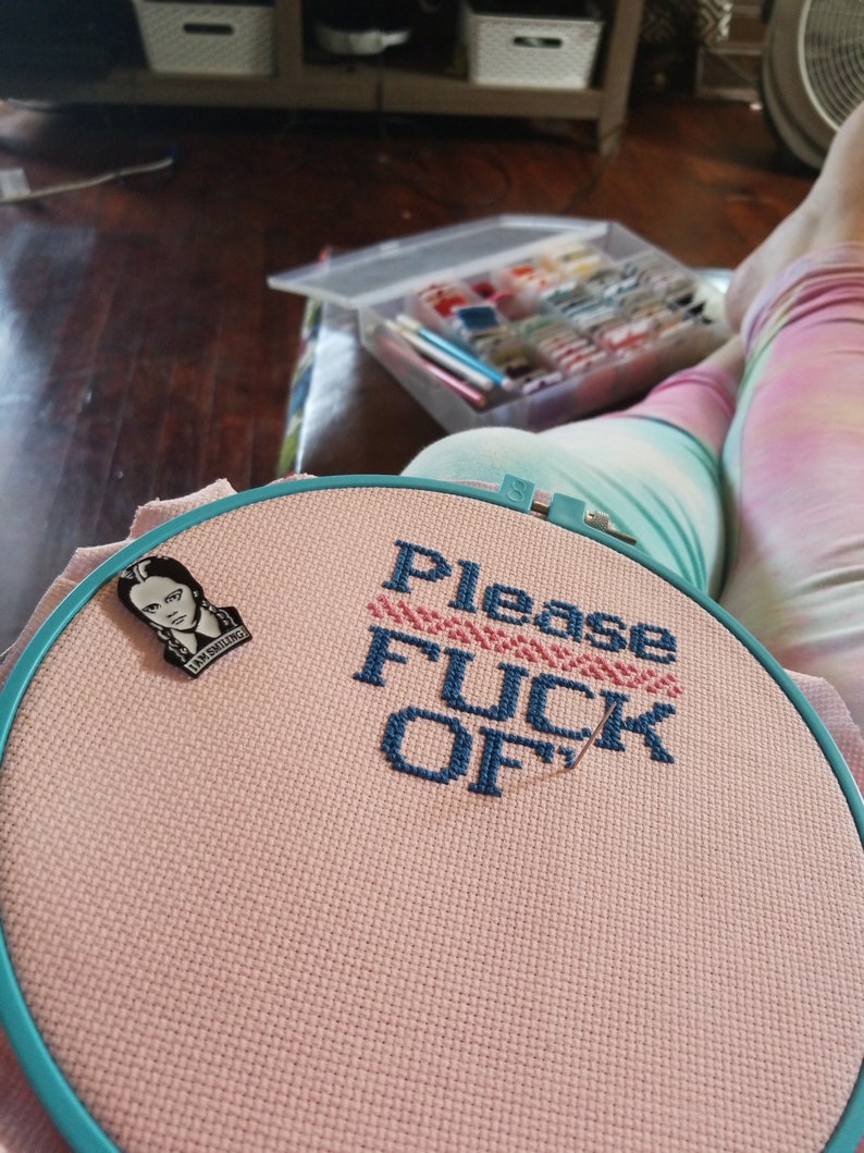 Framed ready to ship please fuck off and die cross stitch