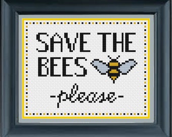 Guarde las abejas por favor patrón de punto de cruz / SOLO PATRÓN / Descarga instantánea en PDF