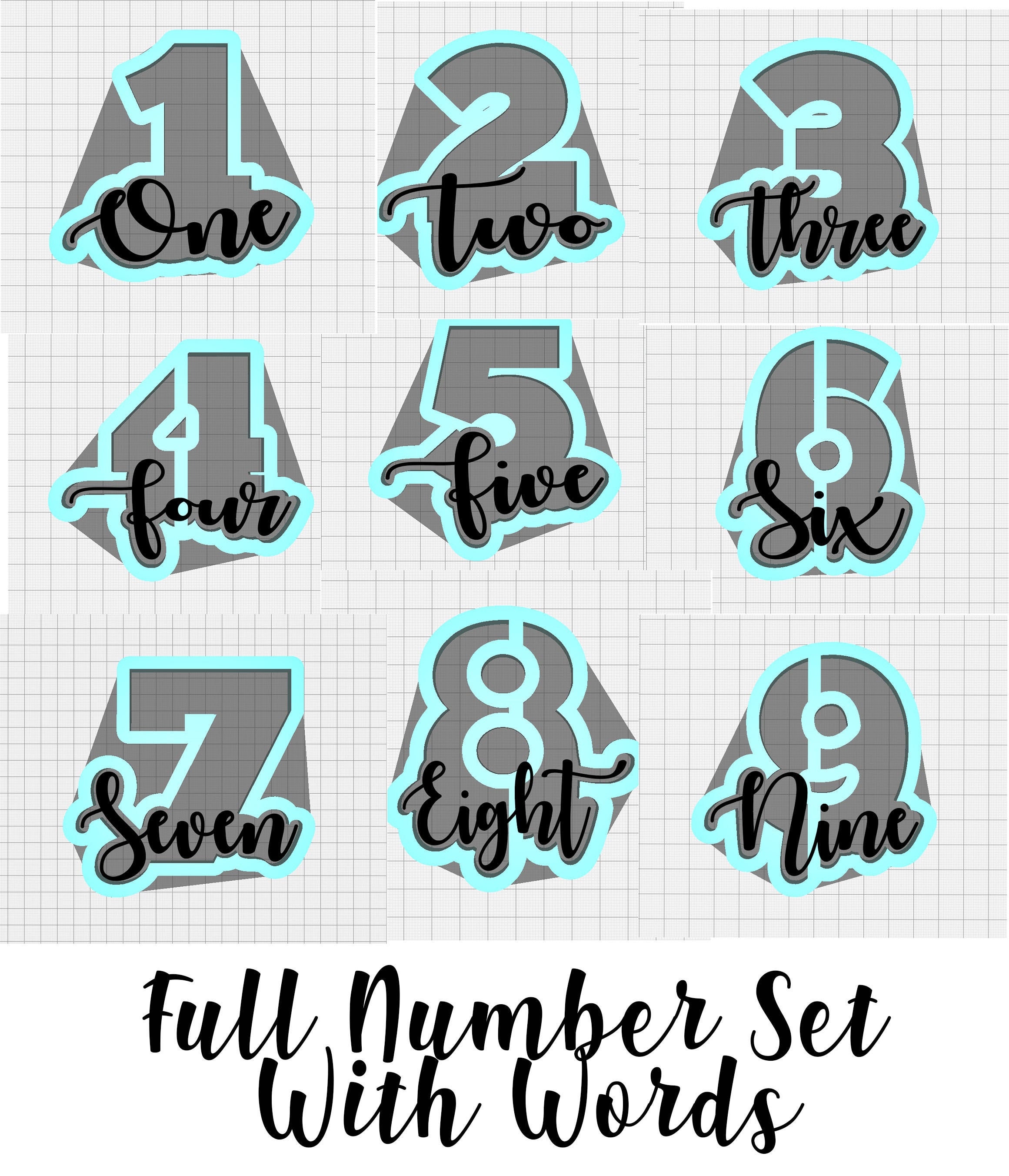 Number Set With Words Cookie Cutters, Full Number Set 19 Cookie