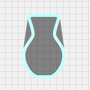 May include: A gray ceramic vase with a light blue outline. The vase has a rounded bottom and a narrow neck.