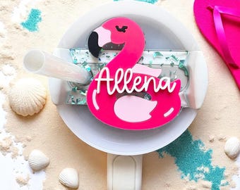 Flamingo Tumbler Topper | Summer Tumbler Topper | Flamingo Name Plate | For 40 and 30oz H2.0| Acrylic Topper | Pretty Summer Topper