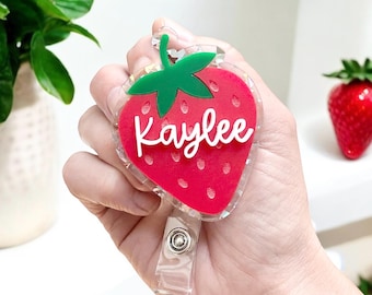 Strawberry Badge Reel | Spring Badge Reel | Teacher Badge Reel| Nurse Badge Reel| Cute Strawberry Badge Reel | Badge Reel Gift